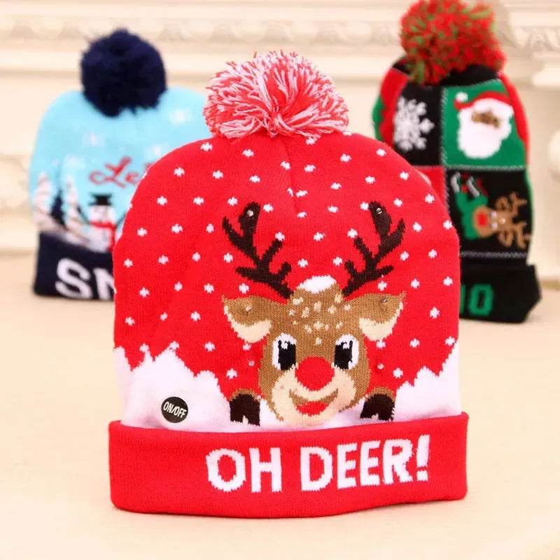 LED Christmas Hat Sweater Knitted Beanie Christmas Light Up Knitted Hat Christmas Gift Kids Xmas New Year Decorations - EX-STOCK Canada