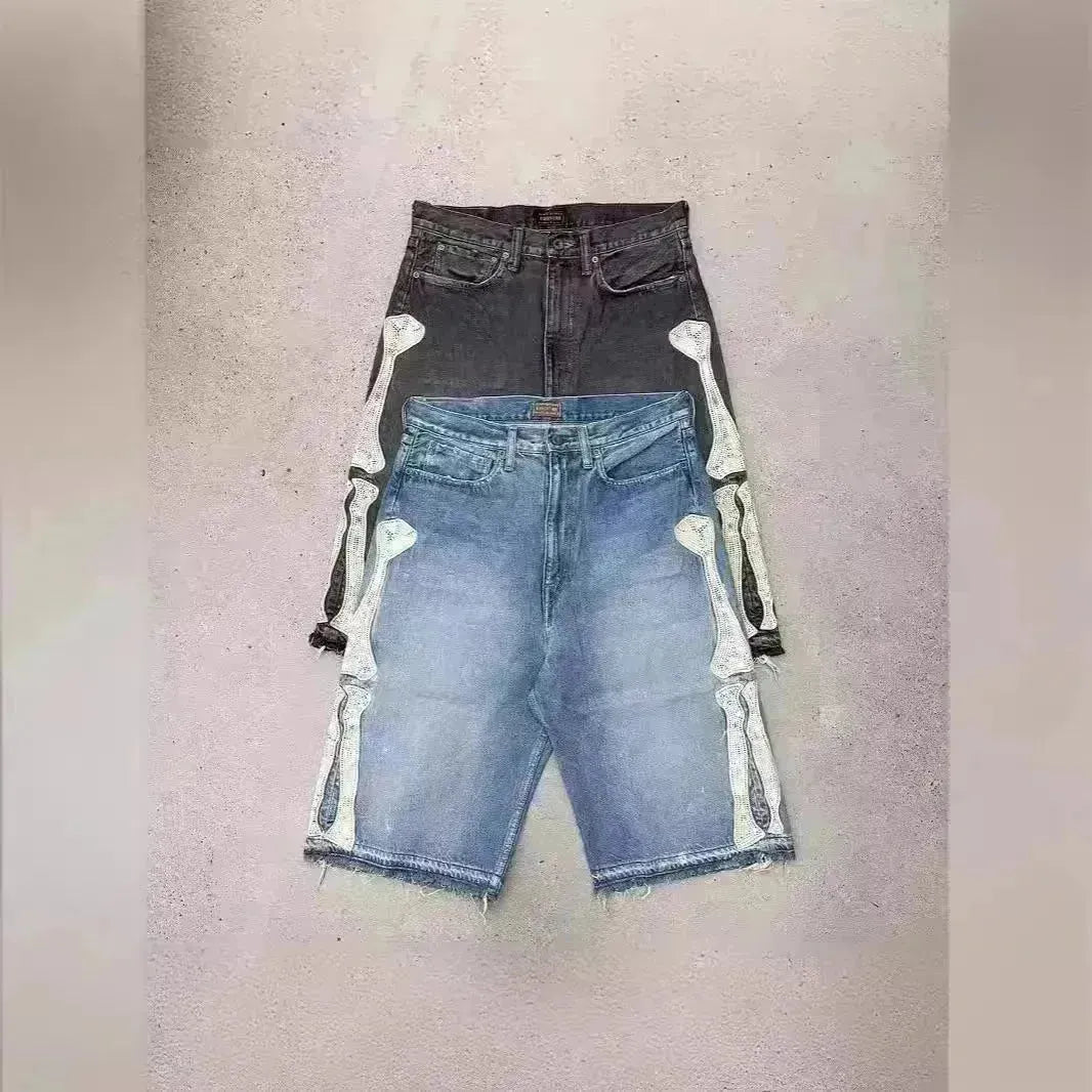 Bones ricamate hip hop pantaloncini di jeans casual per uomini pantaloncini per uomini