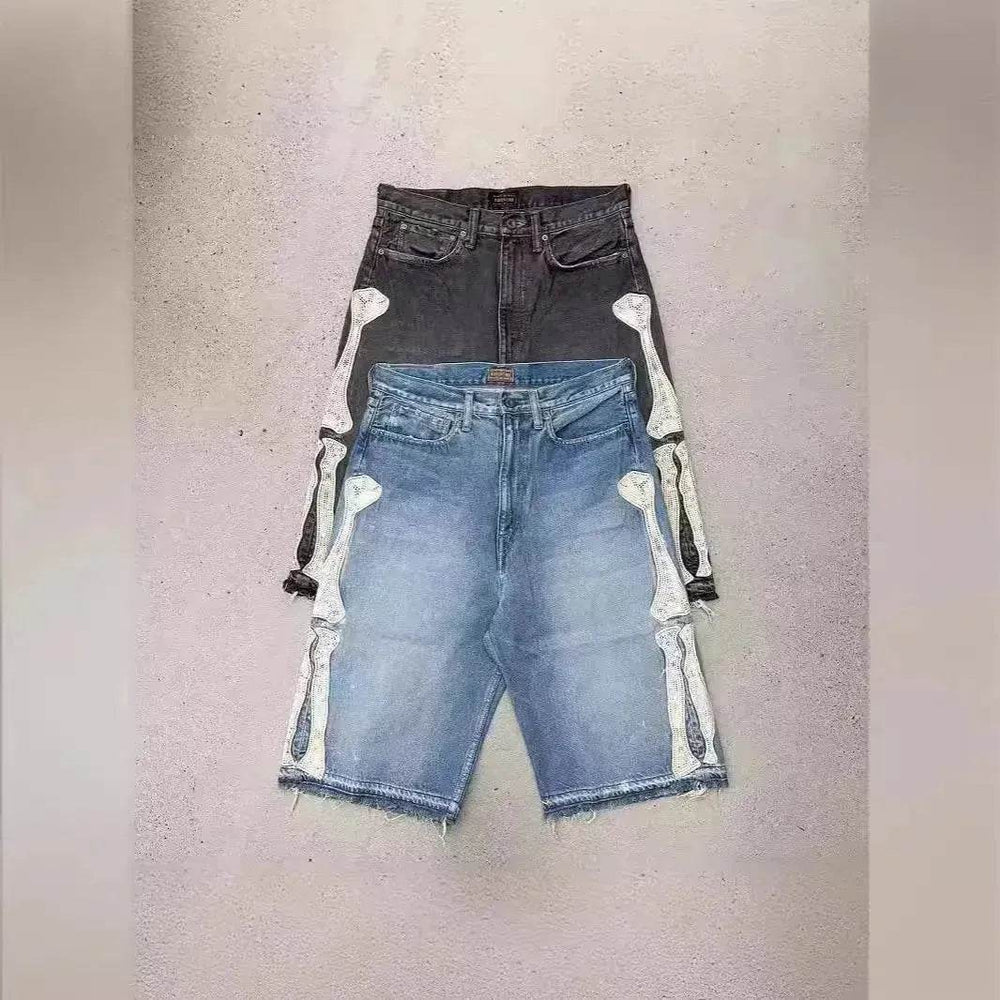 Hip Hop Shorts - Bones Shorts Design Denim Shorts for Men - Jeans shorts - EX-STOCK Canada