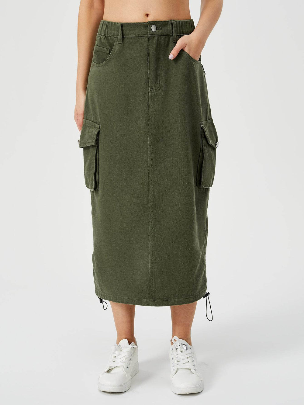 Women Casual Street wear High waisted Pencil Midi Cargo Skirt - EX-STOCK Canada