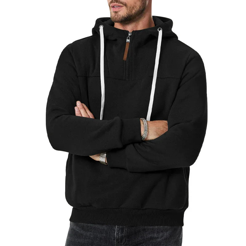 New Men's Heavy Fleece-lined Half-zip Sporty Casual Hooded Sweatshirt EX-STOCK Canada