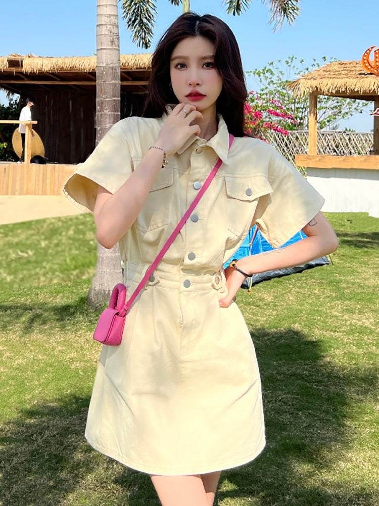 Women's Fashion Casual short sleeve Mini Denim Dress - EX-STOCK Canada