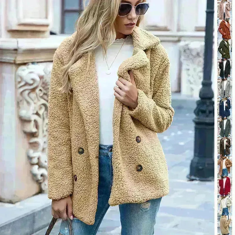 Revers Winter Fleece Fluffy Jacke Strickjacke Pullover für Frauen