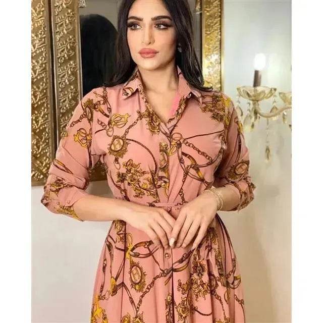 Dubai Long Dress Middle East Autumn Chain Print Swing Dress Turkish Floral Long Sleeve dress - EX-STOCK Canada