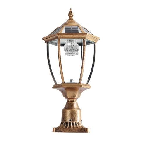 Vintage Gold Solar Pillar Headlight With Dimmable LED 1-Pack Outdoor Landscape Pathway Light - EX-STOCK Canada