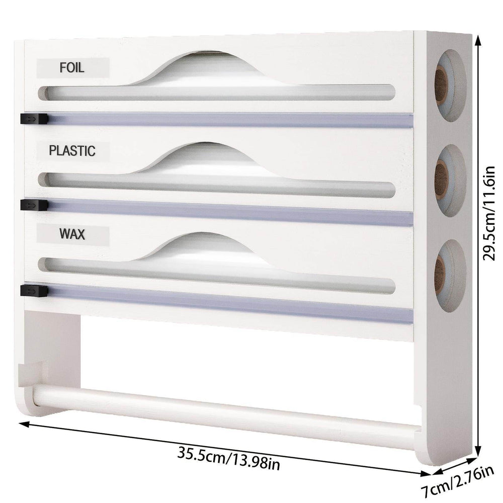 3 grid Bamboo Wood Wall Mounted Food Wrap Dispenser - EX-STOCK Canada