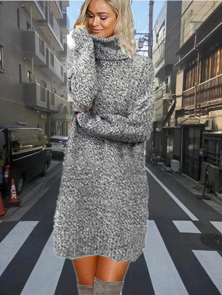 Autumn Winter Cashmere Mini High Neck Sweater Dress - EX-STOCK Canada
