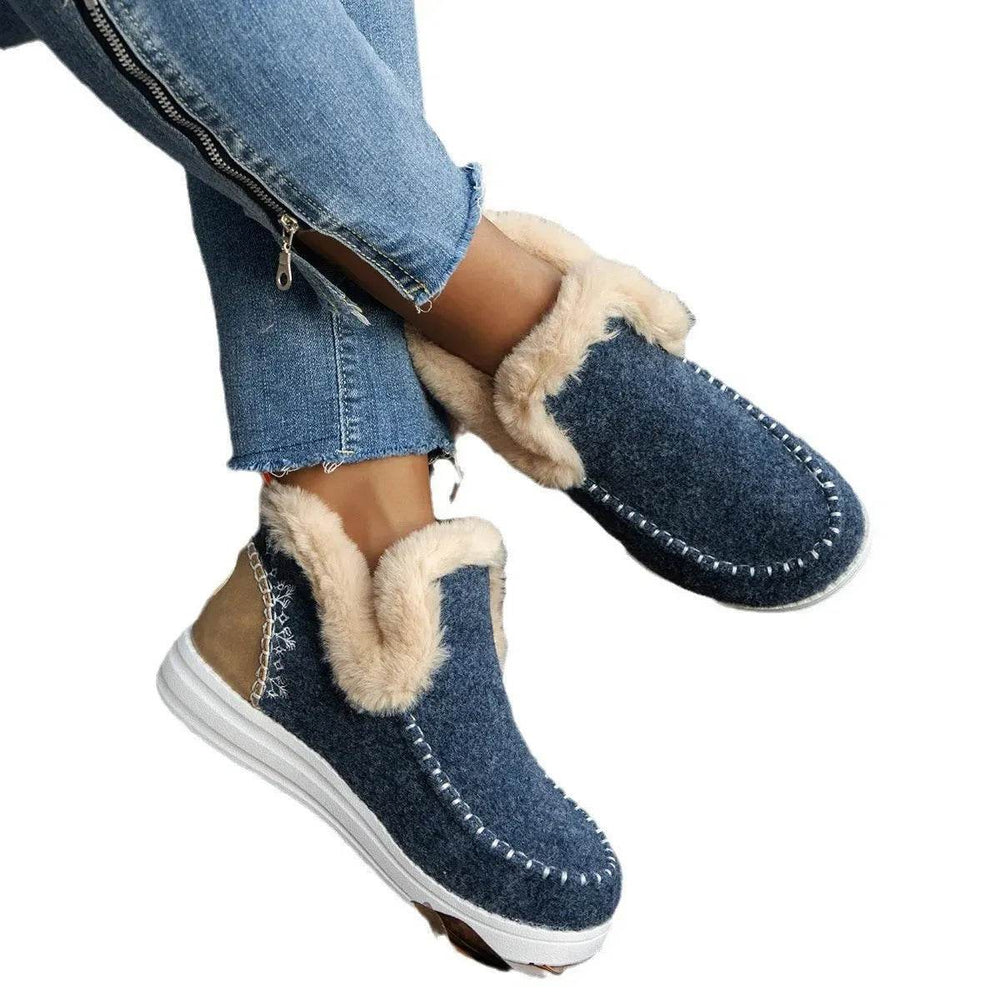 Plus Size Fleece-lined Thicker Raw Edge Warm Flat Bottom Plush Winter boot Shoes for women - EX-STOCK Canada