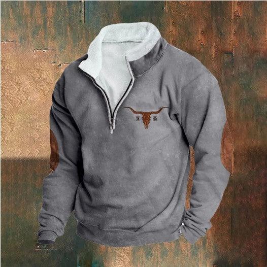 Retro Patchwork Half Cardigan Men's Long-sleeved Sweater EX-STOCK Canada