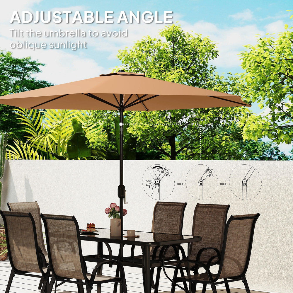 8 Pieces Patio Furniture Set with 9Ft Patio Umbrella, Outdoor Dining Table and Chairs, Light Mixed Brown EX-STOCK Canada
