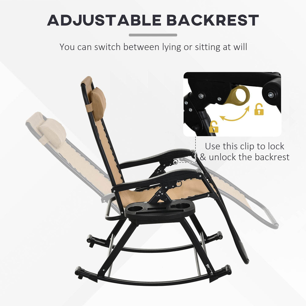 Ergonomic Recline Beige Zero Gravity Rocker With Headrest, Tray Phone Holder - EX-STOCK Canada