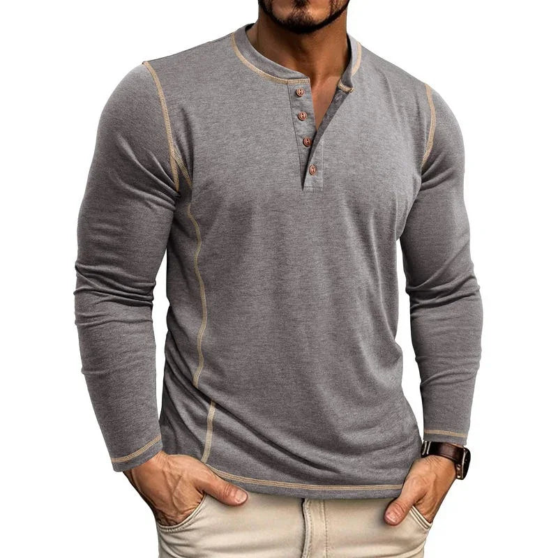 European And American Men's Henley Shirt With Four-button Top EX-STOCK Canada