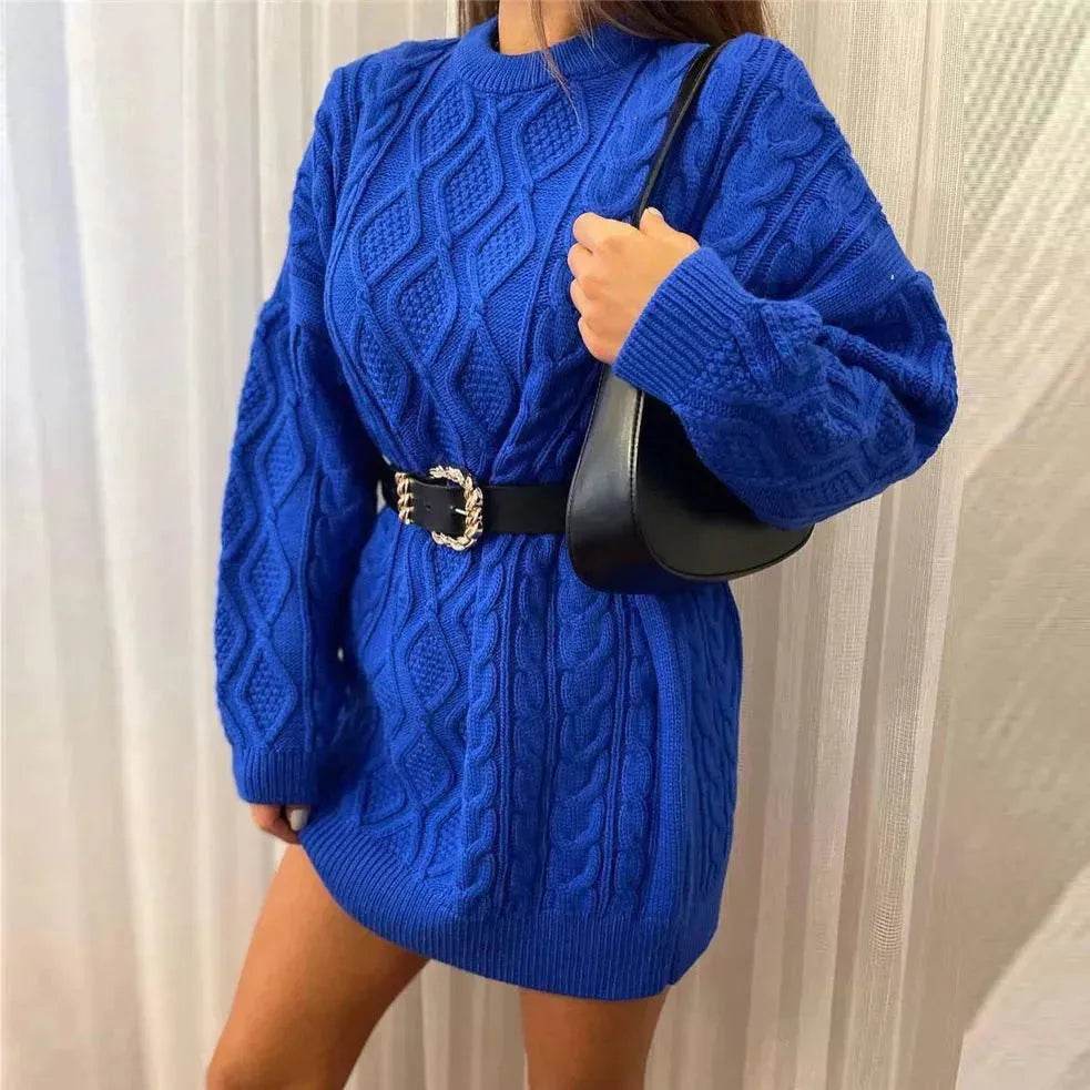 Casual Oversize Hip pop style Round neck Knitted Twist Sweater dress - EX-STOCK Canada