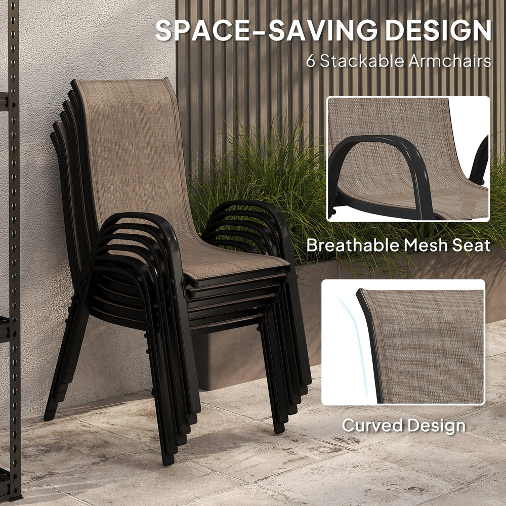 8 Pieces Patio Furniture Set with 9Ft Patio Umbrella, Outdoor Dining Table and Chairs, Light Mixed Brown EX-STOCK Canada