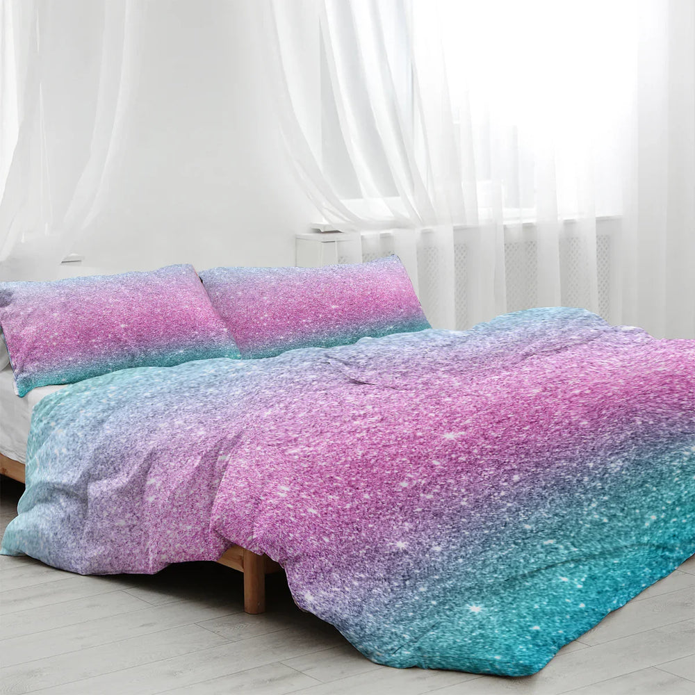 Girly Duvet Cover Rainbow Glitter Ombre Bedding Sets 3 Pcs Chic Purple Blue Green Pastel Bed Spreads Sparkle Quilt Cover Set With 2 Pillow Shams EX-STOCK Canada