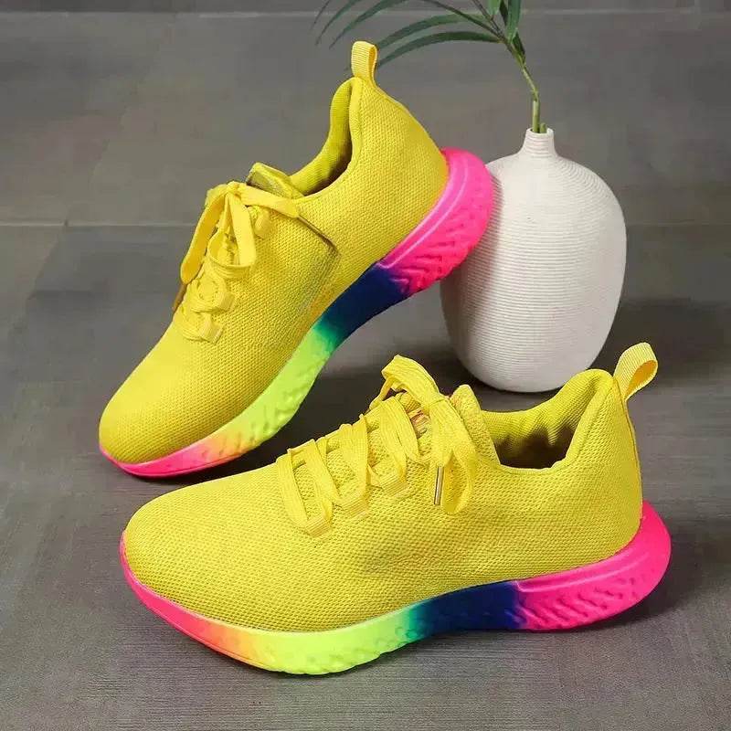 Rainbow sneaker - Lace-up Mesh Shoes With Rainbow Sole Design Fashion Walking Running Sports Shoes Sneakers For Women - EX-STOCK Canada