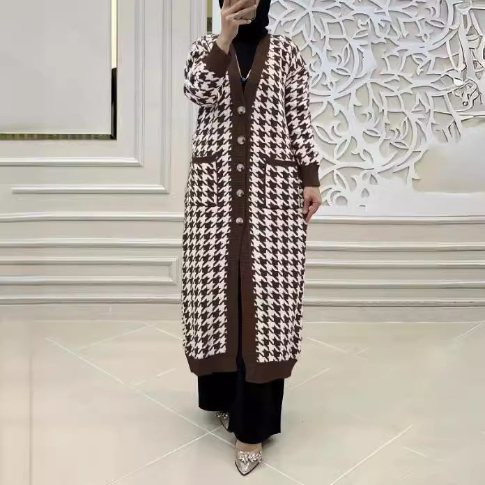 Women's Middle East Muslim Houndstooth Woolen Cardigan Jacket - EX-STOCK Canada