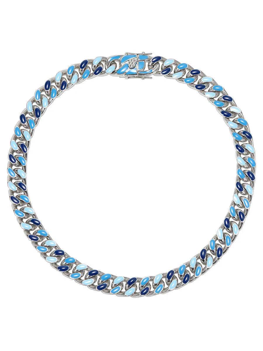Blue Stitching Hardened Cuban Link Chain Necklace - EX-STOCK Canada