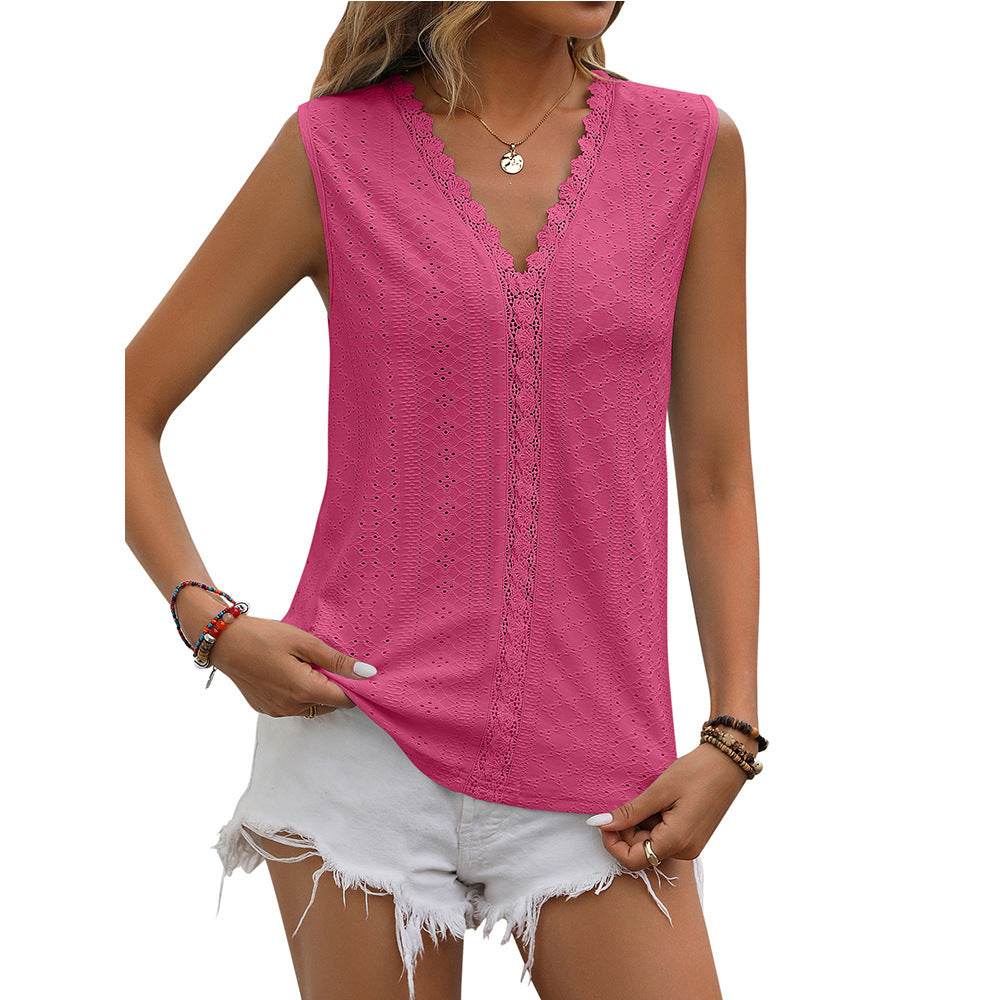 Summer Sleeveless Lace Blouse Tops Women V-neck top - EX-STOCK Canada