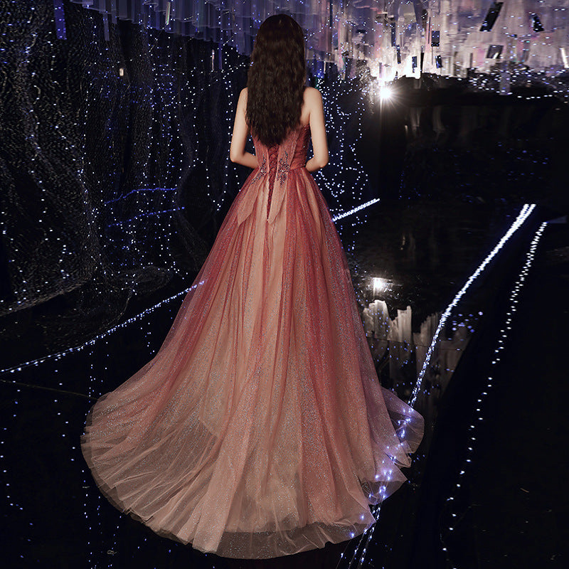 Evening Female Toast Dress Red Bridal Dinner Tube Top Long Dress Host Fairy Spirit EX-STOCK Canada
