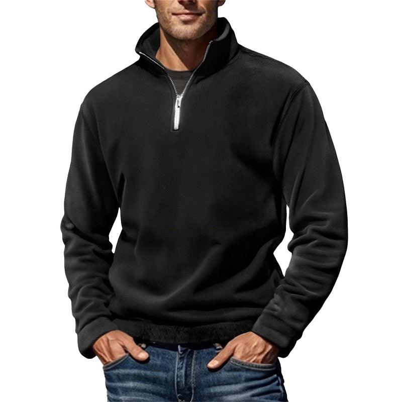 Herren Polar Fleece Oberteil einfarbig schlicht lässiger Stehkragen Pullover SweaterEX-STOCK Canada