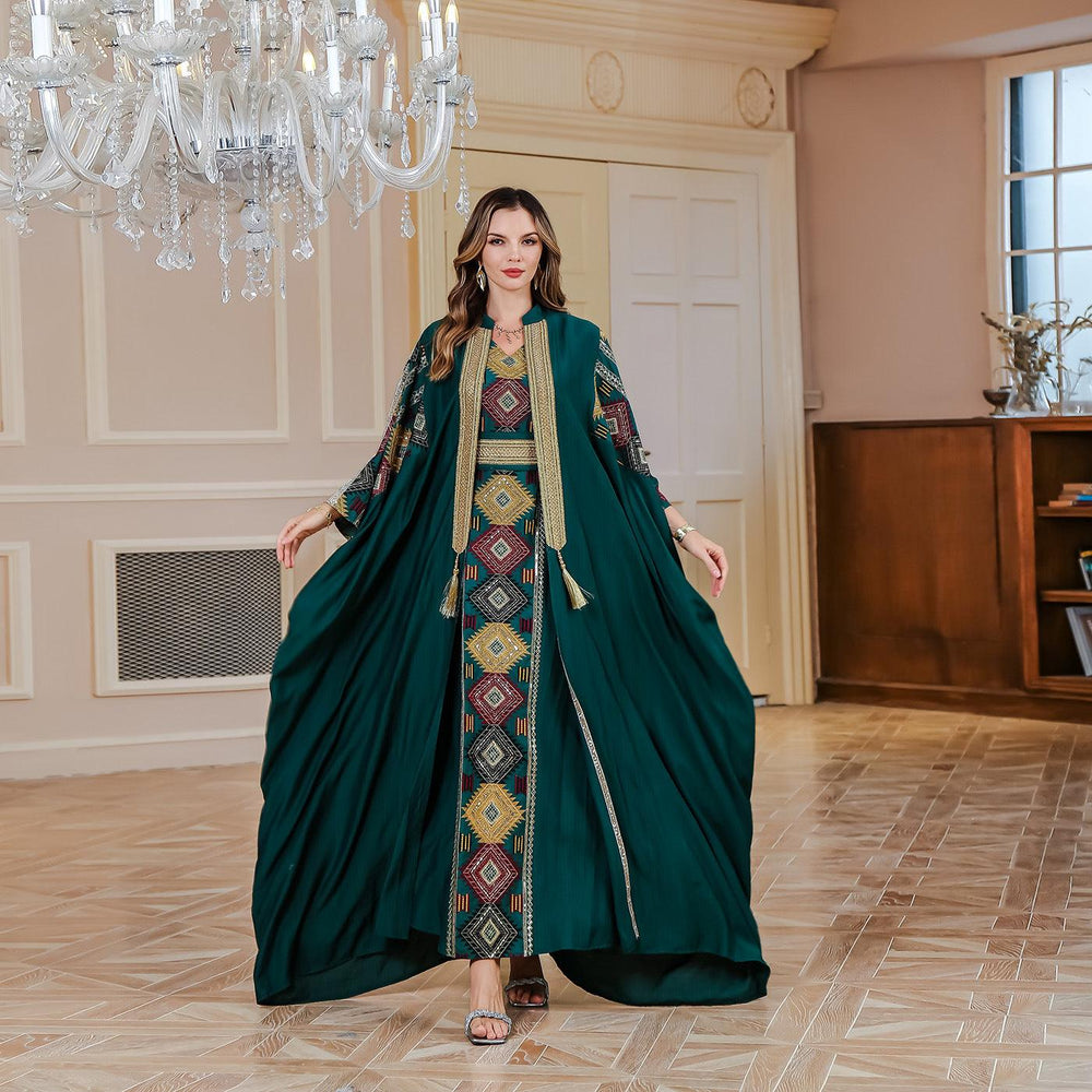Mittlerer Osten Muslimischer Bestickter Mantel Abaya Leichtes Luxus-Abendkleid Zweiteiliges Kleid-Set - EX-STOCK Canada