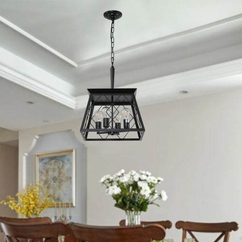 4 Lights Farmhouse Chandelier For Dining Room Black - EX-STOCK Canada