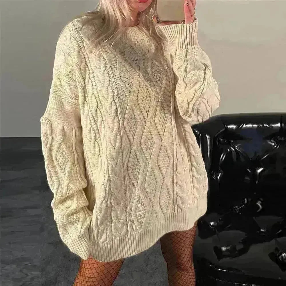 Style pop surto surdimensionné robe pull à torsion tricotée à cou rond Robe