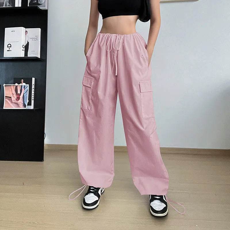 Women's Wide Leg Loose Plus Size Tether Straight Baggy Cargo Pants Women - EX-STOCK Canada