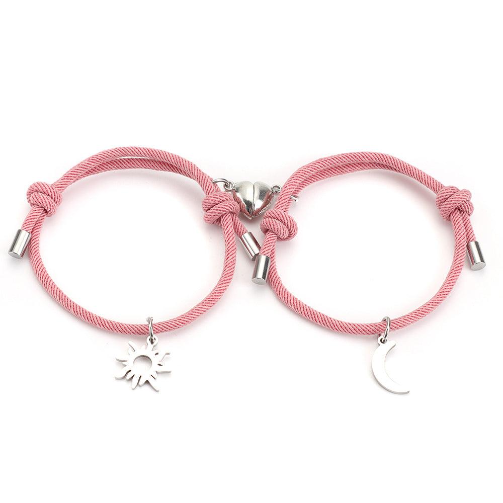 Stainless Steel Titanium Sun And Moon Pendant Couple Bracelet - EX-STOCK Canada