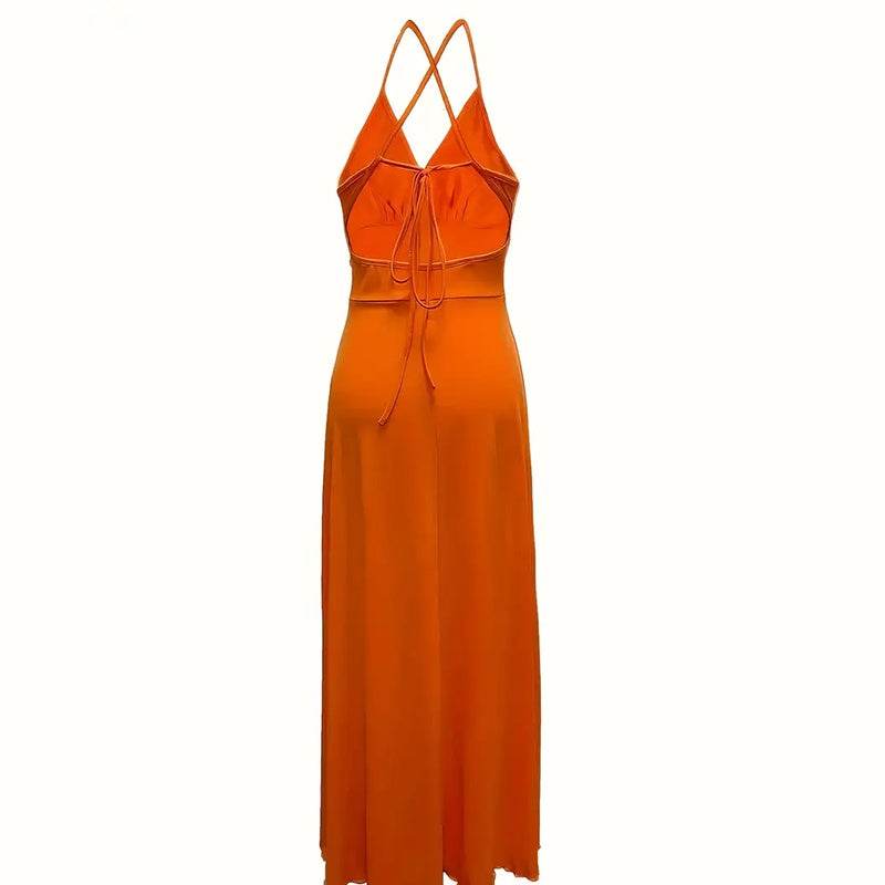 Elegant V Neck Summer Maxi Slit Dress Spaghetti Strap High Slit Long Dress - EX-STOCK Canada