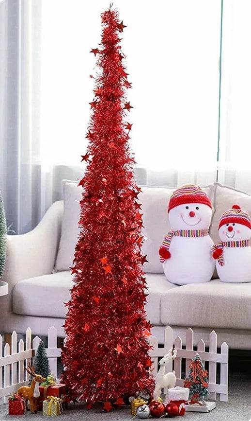 Artificial Tinsel Up Christmas Tree With Stand Gorgeous Collapsible Artificial Christmas Tree For Christmas Decorations - EX-STOCK Canada