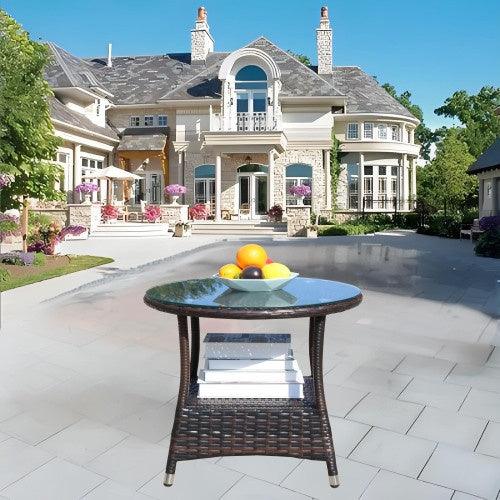 Muebles de Patio al Aire Libre 1 Mesa de Café Redonda con Vidrio Templado TransparenteEX-STOCK Canada