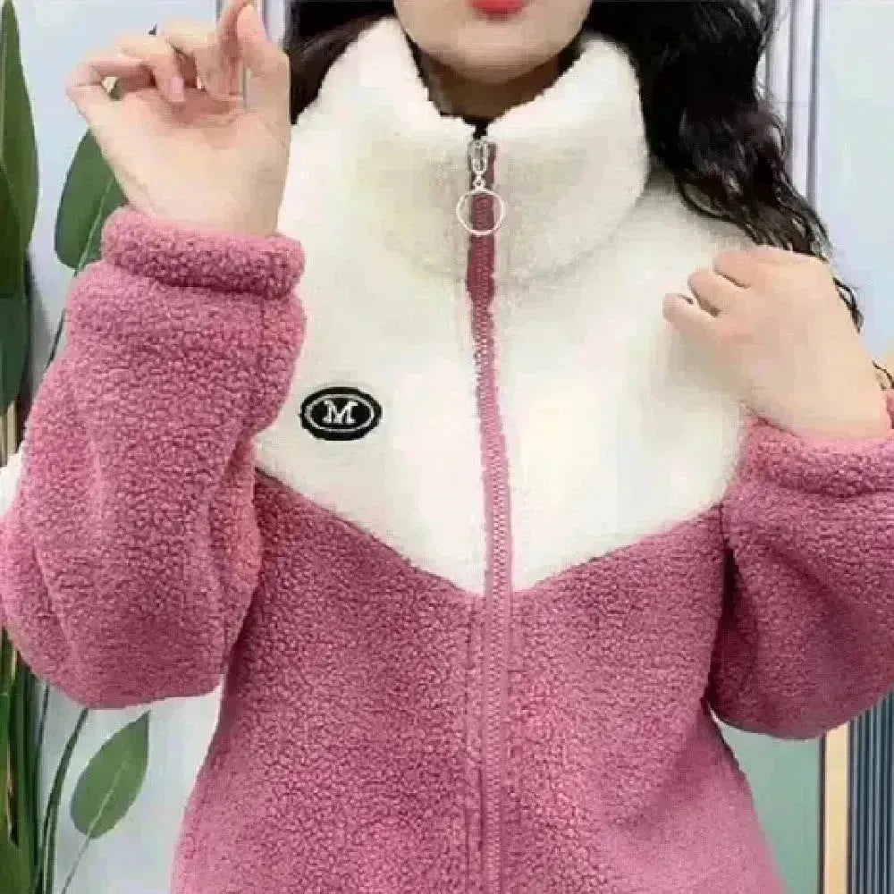 Giacca da lana da donna alla moda con cerniera invernale addensata