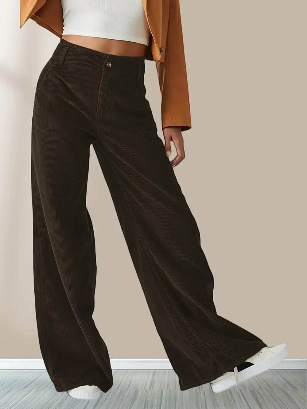 High Waist Drooping Slimming Casual Straight Pants Women's Corduroy Trousers - EX-STOCK Canada