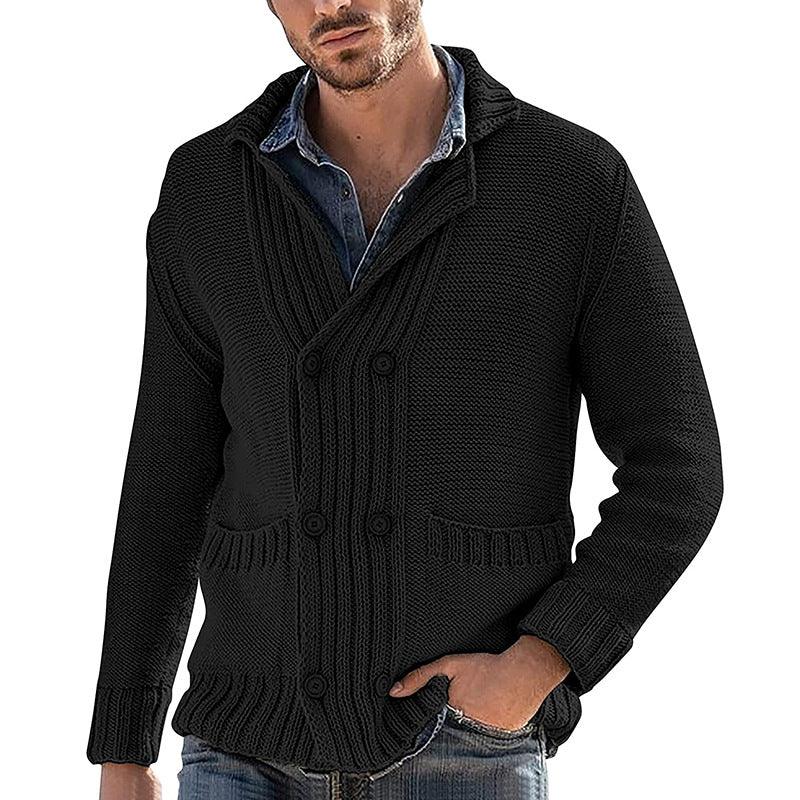 Chaqueta de punto para hombre de manga larga con solapa y color sólidoEX-STOCK Canada