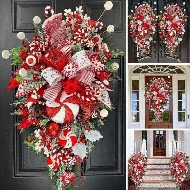 عقد عيد الميلاد وحلوى شجرة رأسًا على عقب زينة اصطناعية لعيد الميلاد زخرفة للمنزل الشرفة النافذة الباب تعليق حائطEX-STOCK Canada