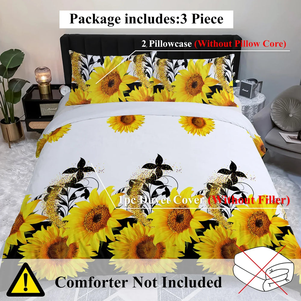 3 Pieces Black And White Background Sunflower Duvet Cover Set Yellow Flower Polyester Bedding Set For Adults Bedroom Decor Twin Full Queen King Size EX-STOCK Canada