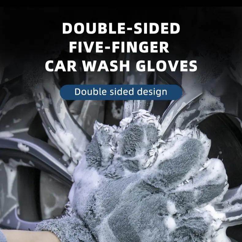 KLCB Soft Double-sided Coral Fleece Car Cleaning Towel Ultra-fine Fiber Scientific Car Washing Dust Without Damaging The Car Five-finger Car Washing Gloves - EX-STOCK Canada