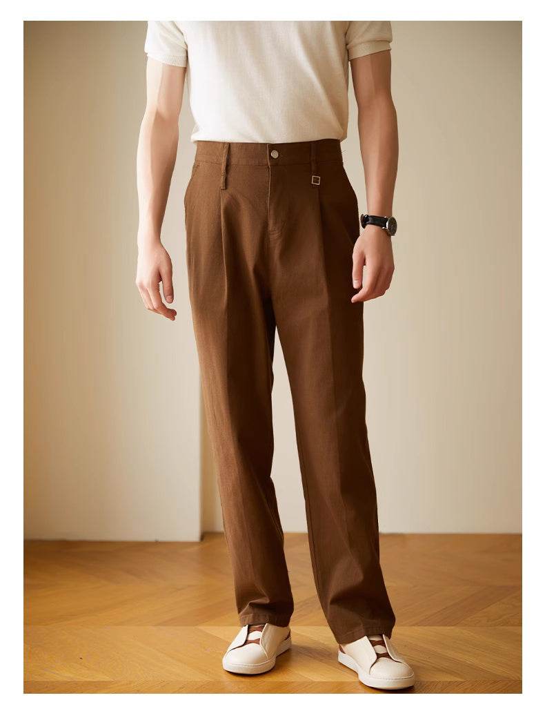 Retro Fashion Men High waist Pleated Loose Straight Leg Trouser - EX-STOCK Canada
