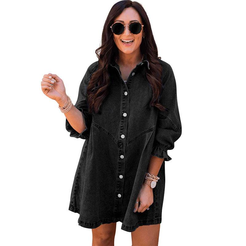 Three-quarter Sleeve Denim Dress Women's Casual Ruffles - EX-STOCK Canada