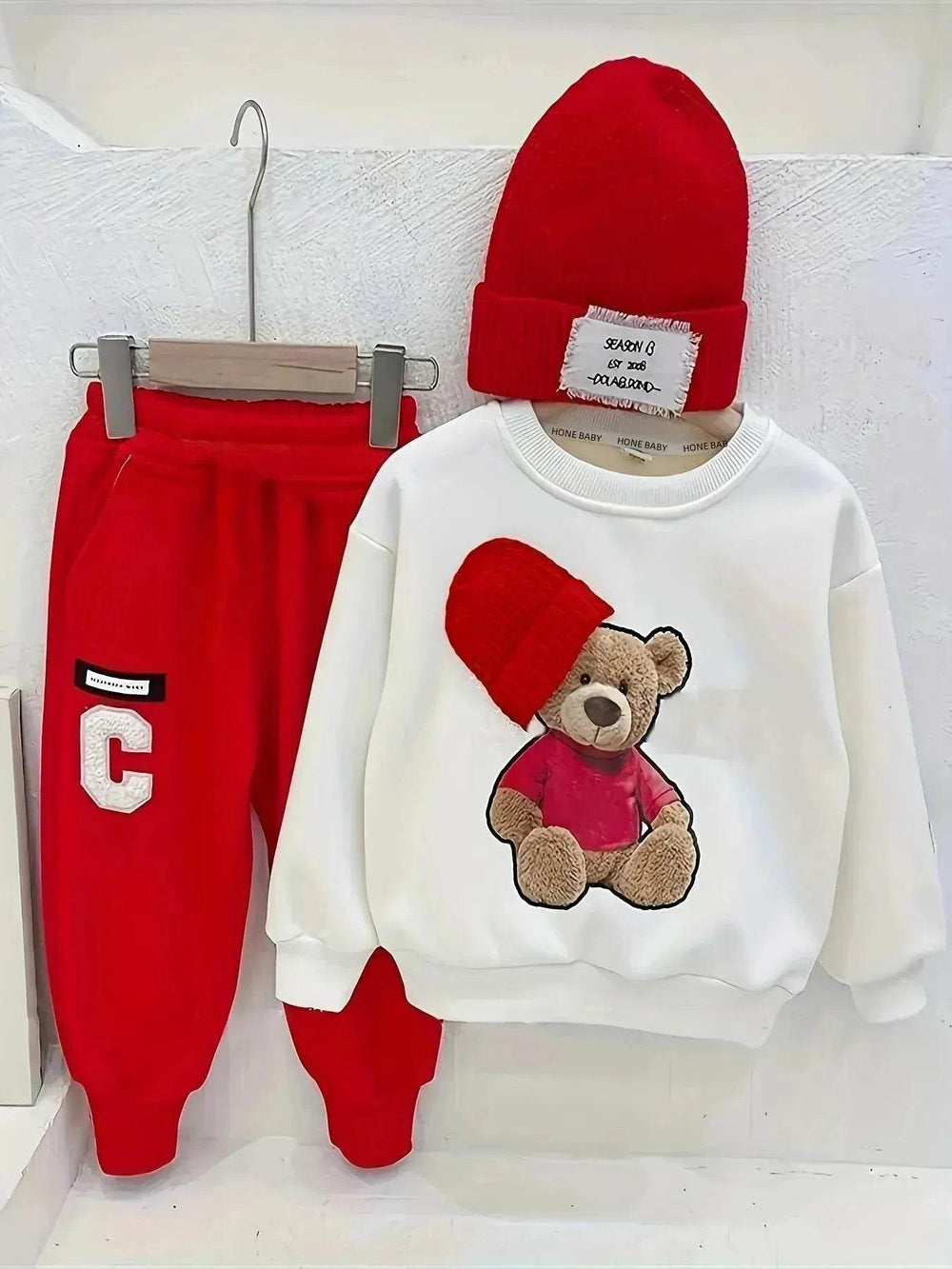Children Cartoon Hat Bear Long-sleeved Trousers Two-piece Set for Kids - EX-STOCK Canada
