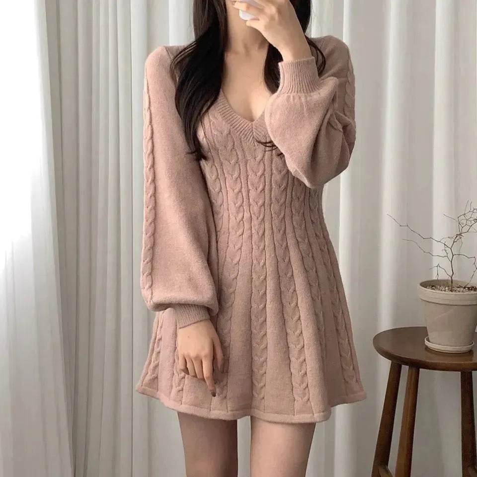 Fashionable Autumn Winter Mini Flared Knitted Sweater Dress - EX-STOCK Canada