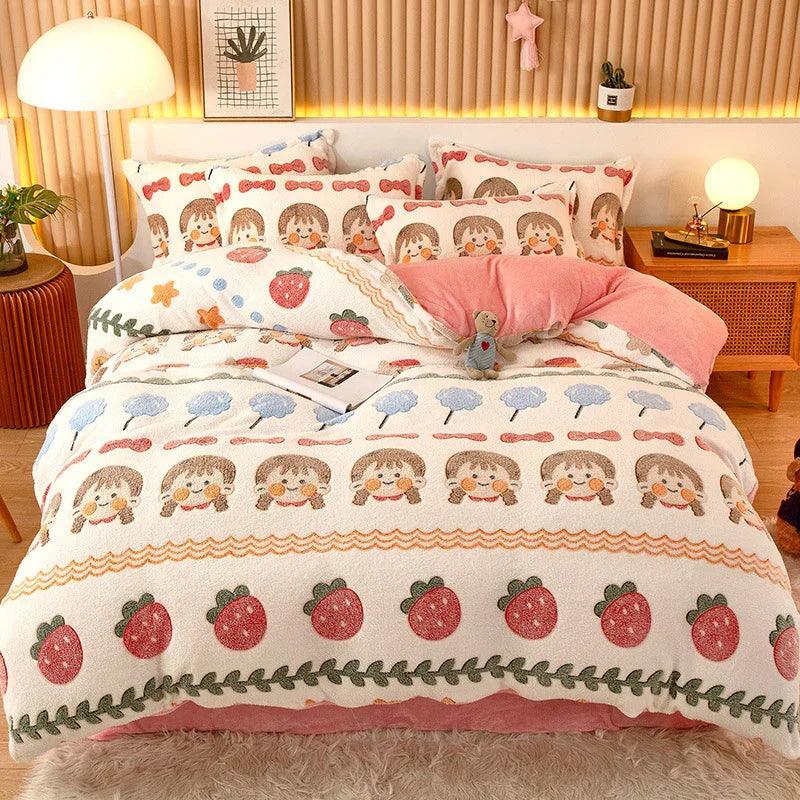 Housse de couette en molleton de corail Drap Taie d'oreiller en flanelleEX-STOCK Canada