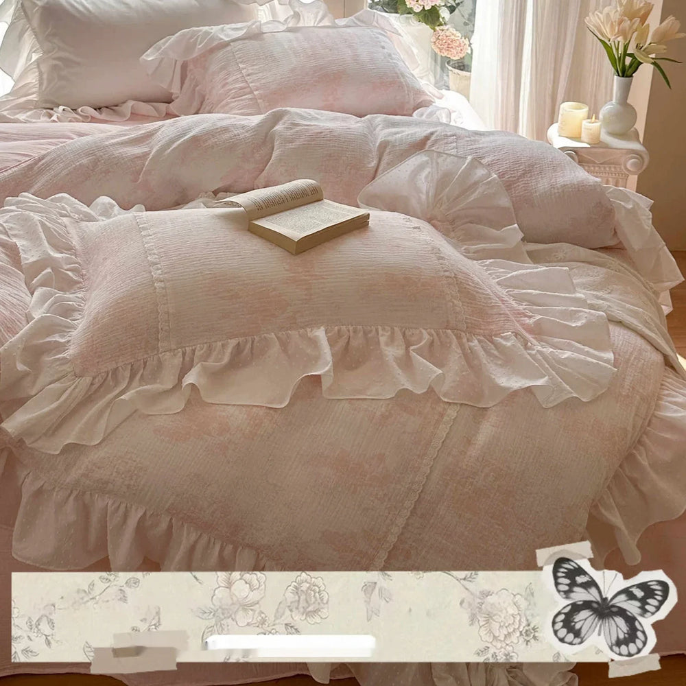 Gentle Crinkled Gauze Cotton Four-piece Duvet Set Bedding EX-STOCK Canada