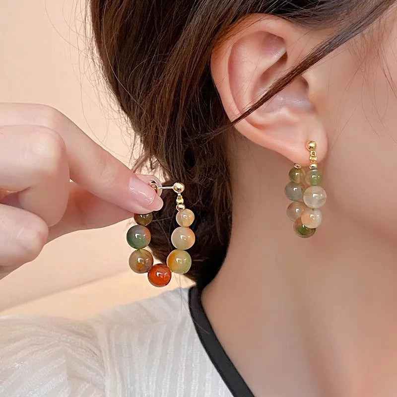 Peacock Agate Jade Beaded Earrings - EX-STOCK CANADA