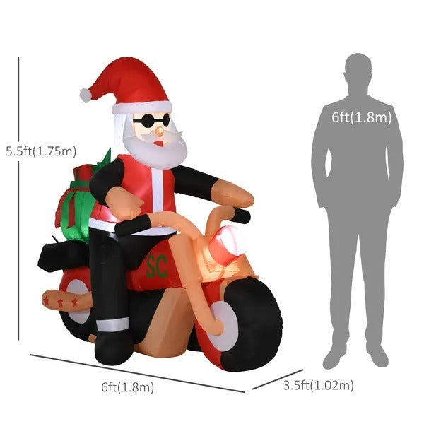 5.5' H Christmas Holiday Yard Inflatable Outdoor, Light Up LED Decoration, Santa Claus Riding A Motorcycle EX-STOCK Canada