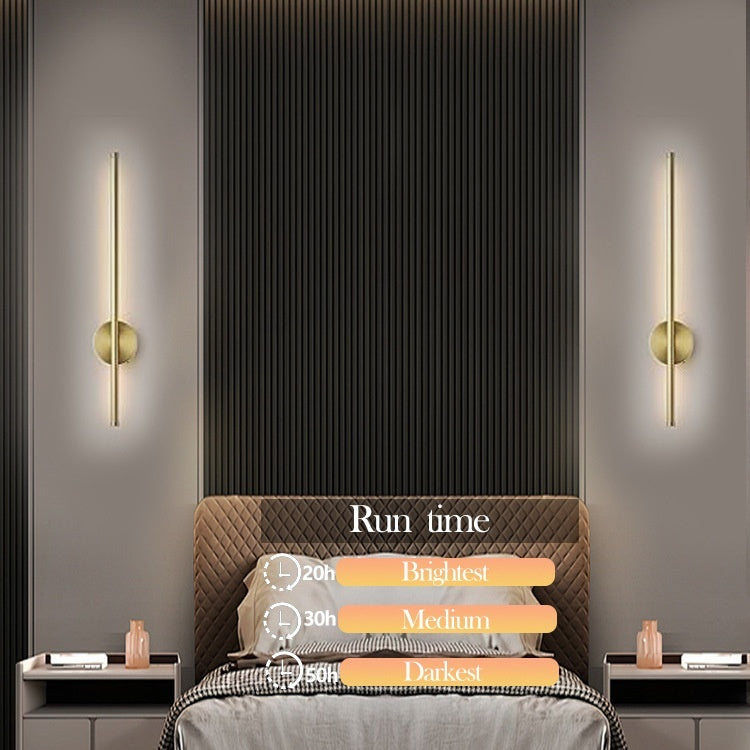 Modern bedroom setup with a bed, nightstands, and wall lights.