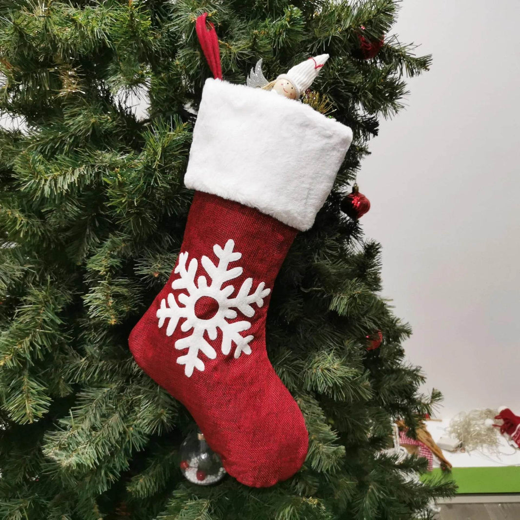 Christmas Stockings Gift Bag Red Hemp Elk Embroidery Christmas Stockings Gift Pendant - EX-STOCK Canada