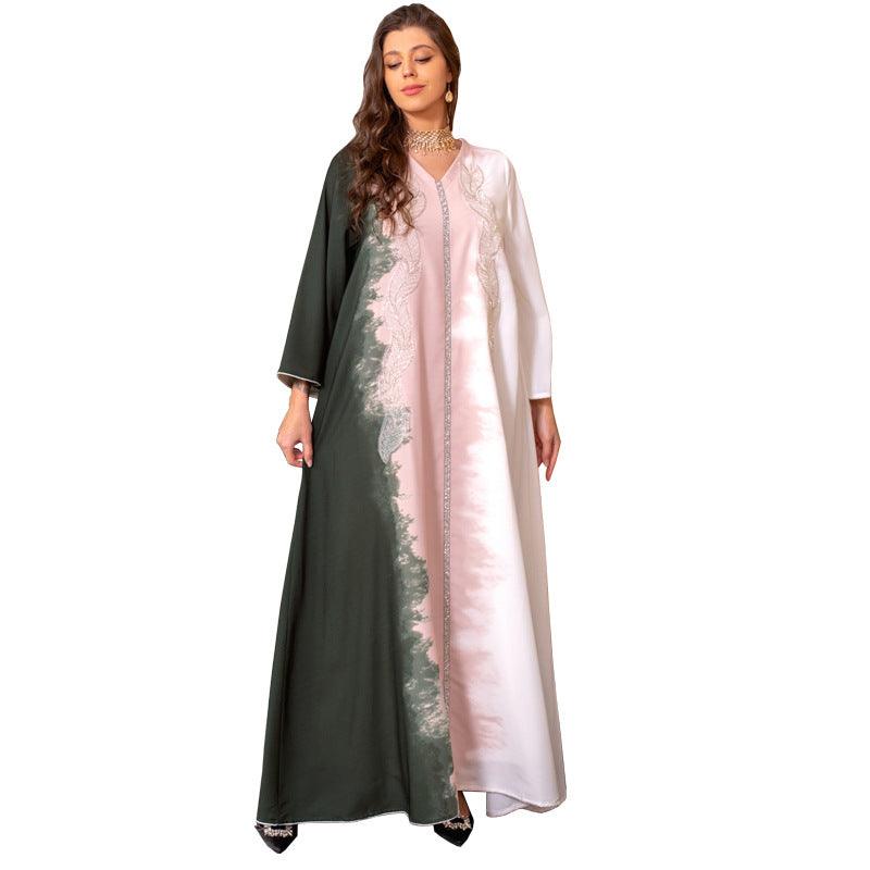 Pearl Embroidery Muslim Dress Tie-dye Rhinestone Robe - EX-STOCK Canada